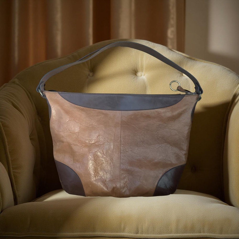 Vintage Burdines Two Tone Brown Very Large Leather Shoulder Bag Made In Italy !! - Picture 9 of 12